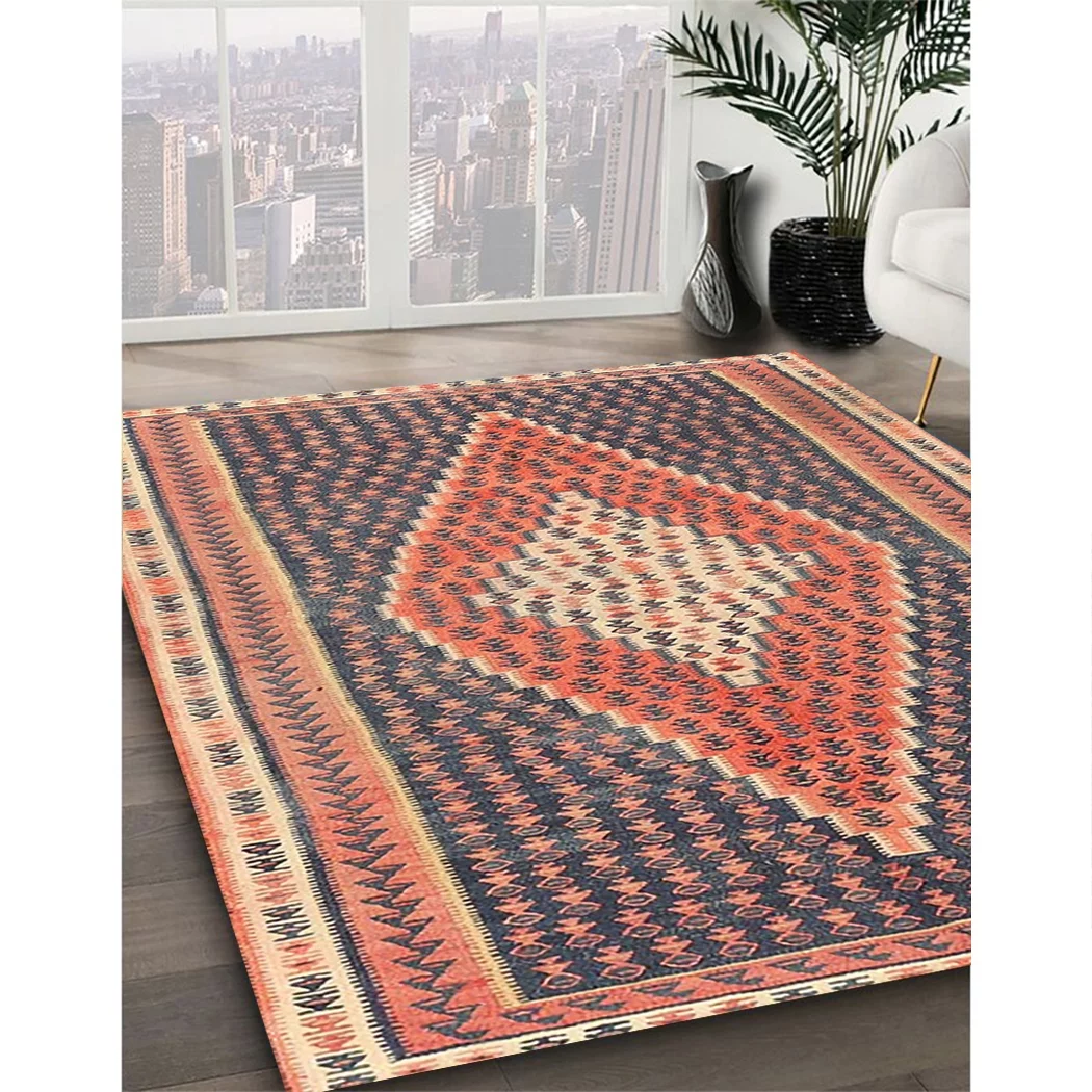 Ahgly Company Indoor Rectangle Contemporary Chestnut Brown Abstract Area Rugs, 2' x 5'