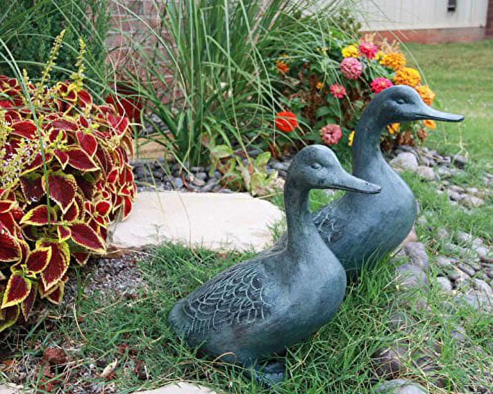 Atlantic Collectibles Large Verdi Green Aluminum Two Lover Pond Ducks Garden Statue Set