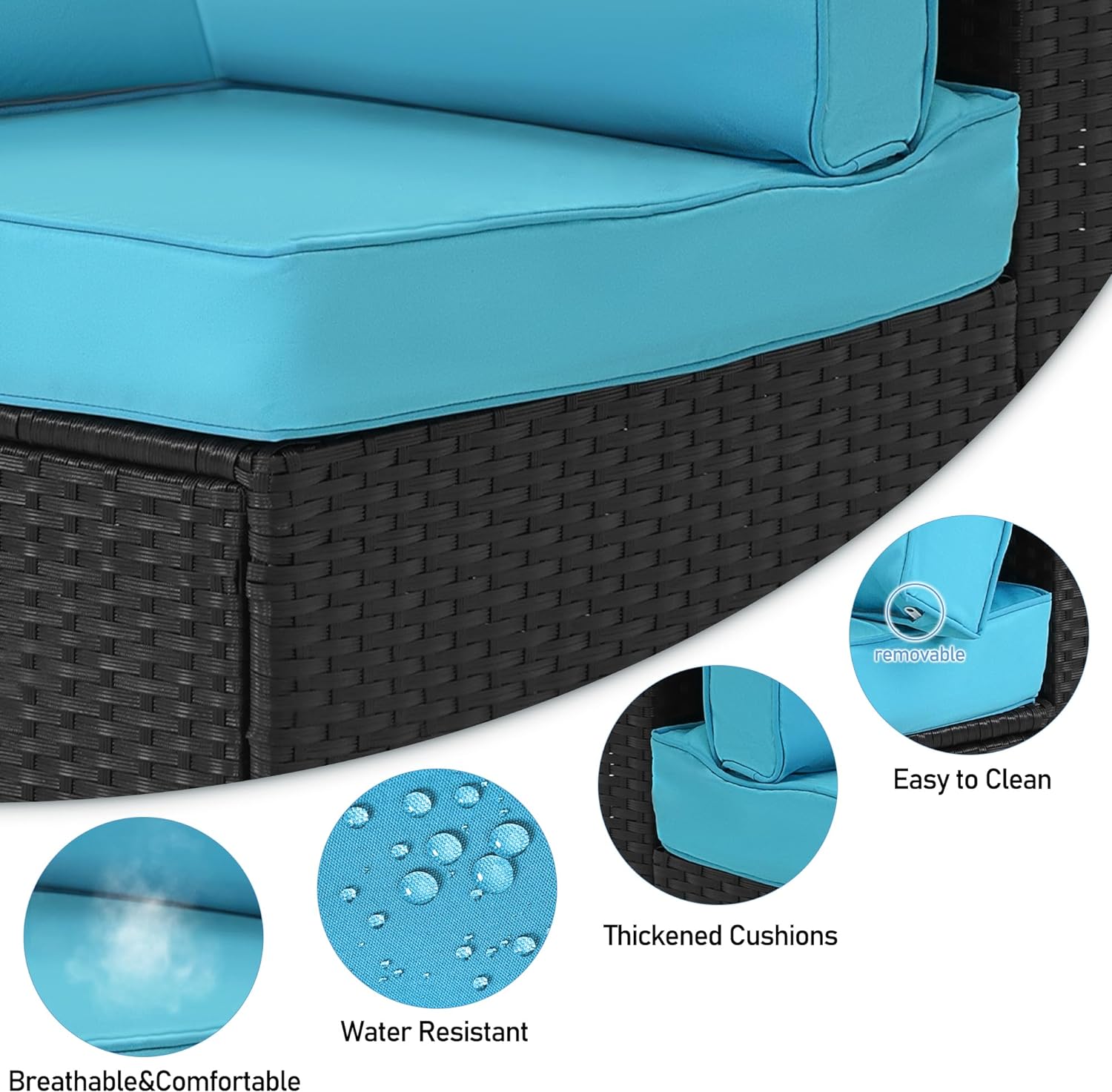 Dina 7-Piece Patio Furniture Set  All Weather Outdoor Wicker Conversation Set with Cushions & Tempered Glass Desktop  PE Rattan Sectional Sofa Set for Garden Yard (Black Rattan &