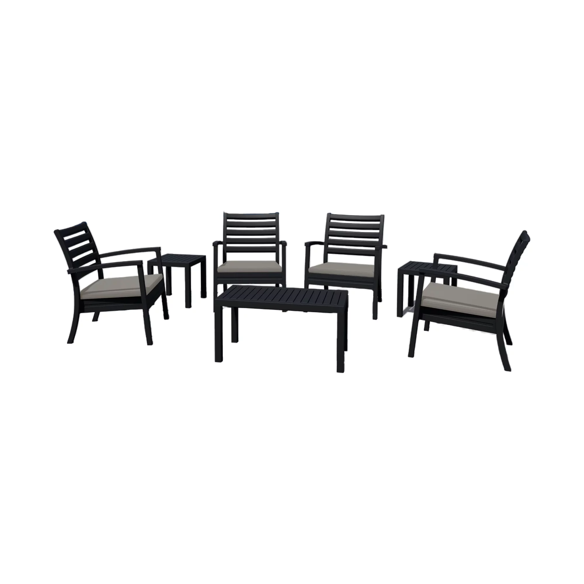 Luxury Commercial Living 7-Piece Black and Taupe Gray Outdoor Patio Seating Set with Cushions 36