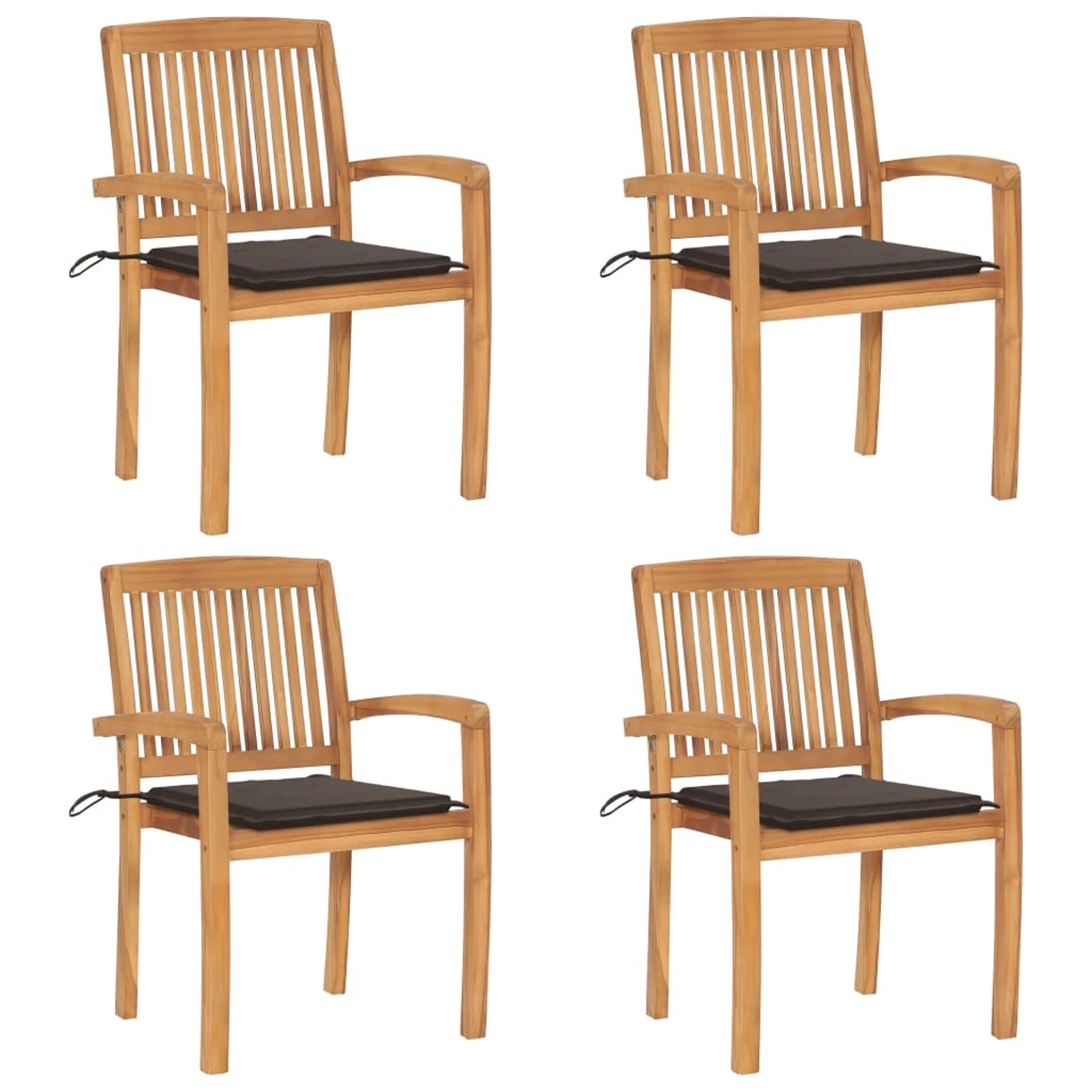 Dcenta Stacking Patio Chairs with Cushions 4 pcs Solid Teak Wood
