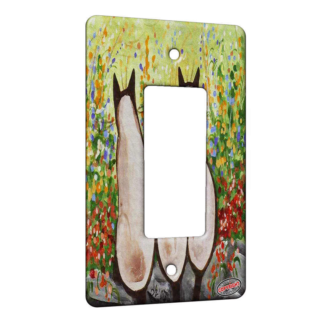 KuzmarK™ 1 Gang Rocker Wall Plate - Three Siamese Cats in Garden Abstract Cat Art by Denise Every