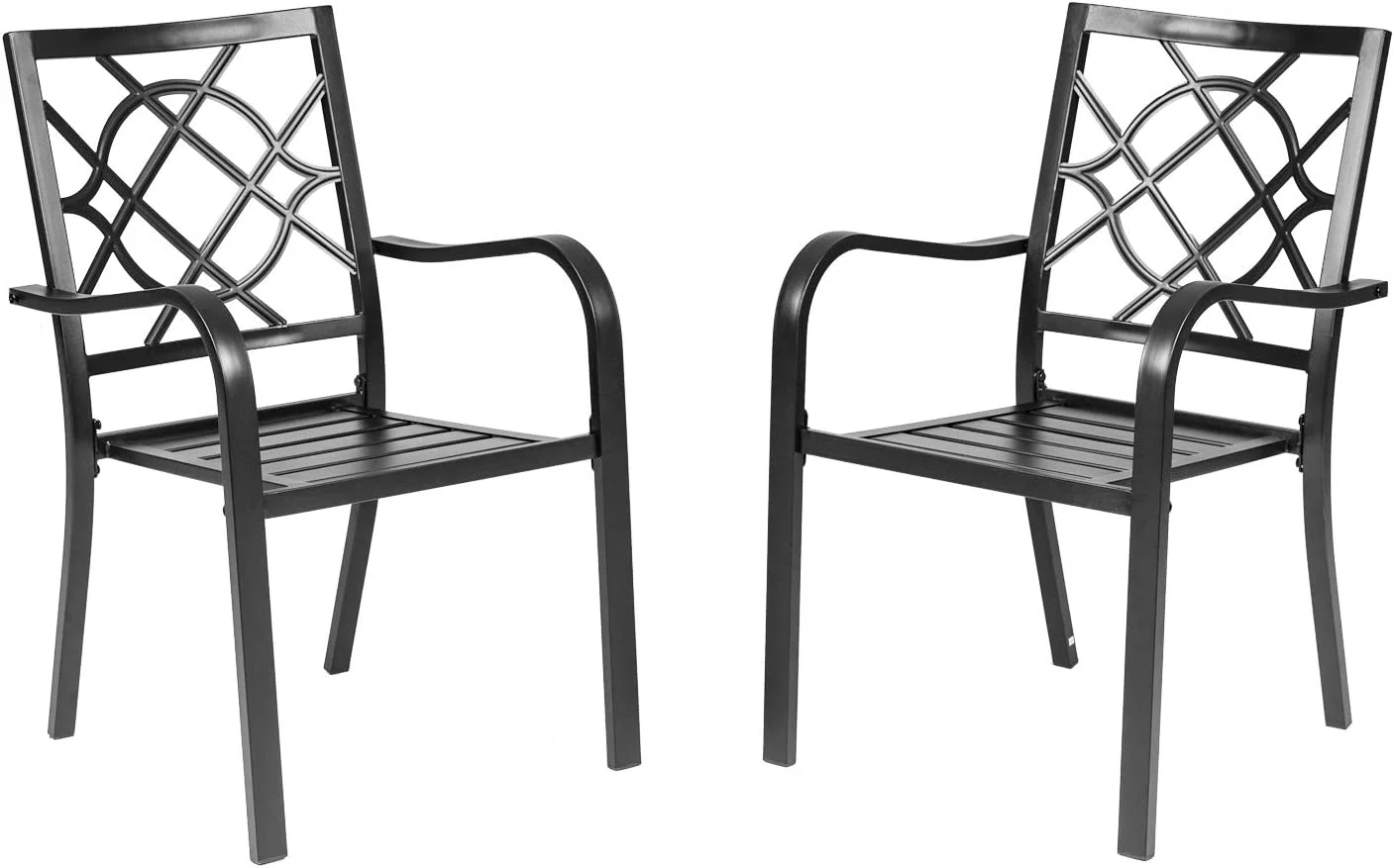 Incbruce 300lbs Patio Chairs Set of 2 Outdoor Dining Chairs, Metal Frame Stackable Patio Dining Chairs, Wrought Iron Black Outdoor Chairs with Armrest for Garden, Poolside, Backyard