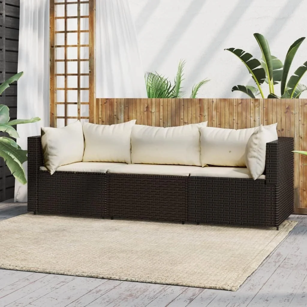 Dina 3 Piece Patio Set with Cushions Patio Sectional Outdoor Patio Furniture Conversation Sets Patio Furniture Patio Dining Set Patio Furniture Sectional Brown Poly Rattan