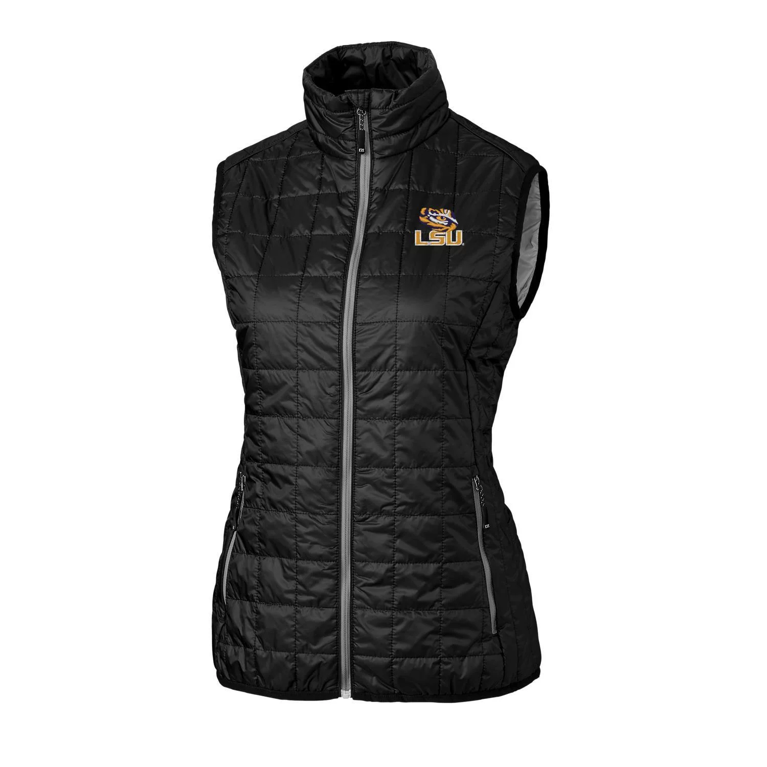 Women's Cutter & Buck Black LSU Tigers Rainier PrimaLoft Eco Full-Zip Vest