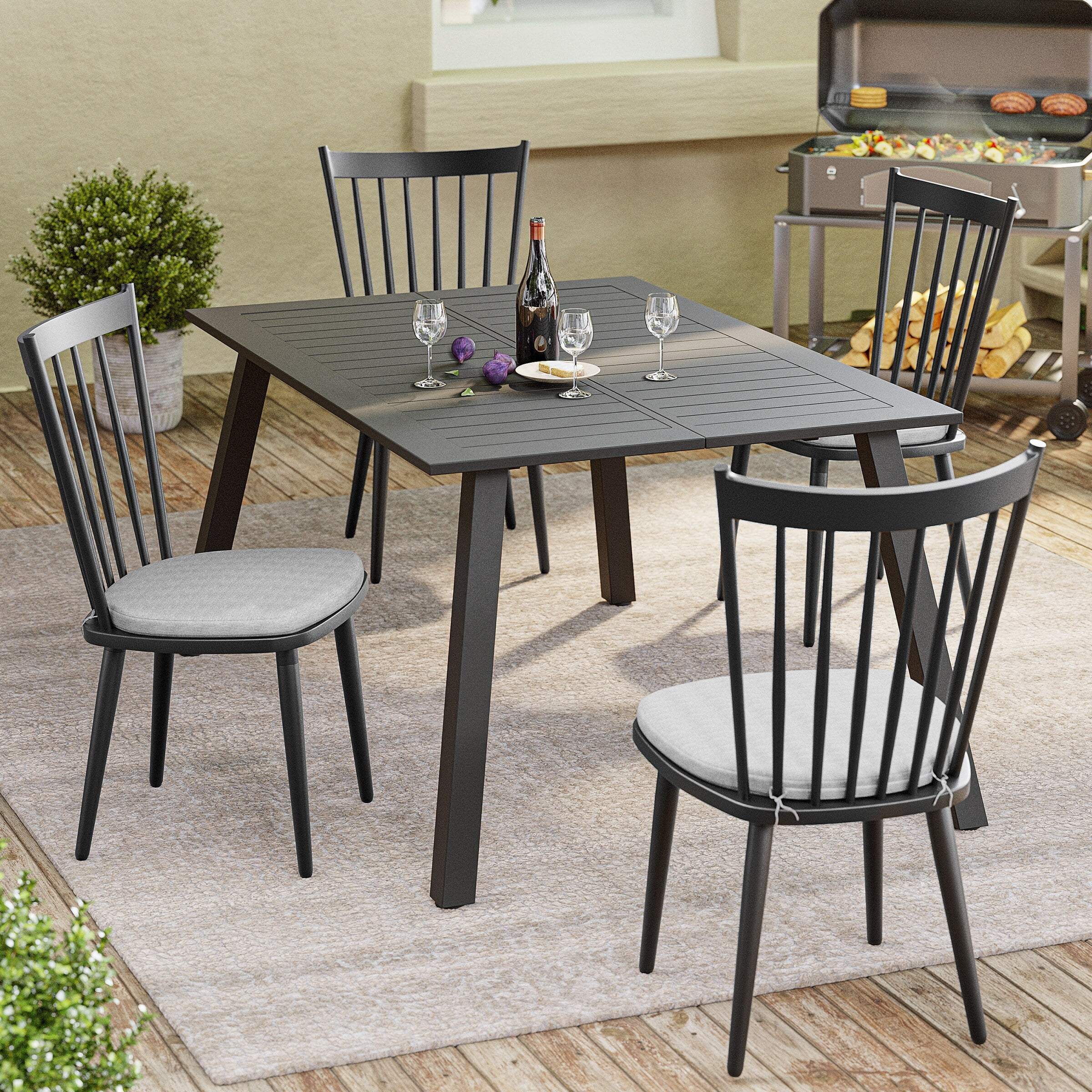 Crestlive Products Dining Chairs Aluminum Armless with Cushion Outdoor Patio Kitchen Dining Room - See Picture Set of 2, Black