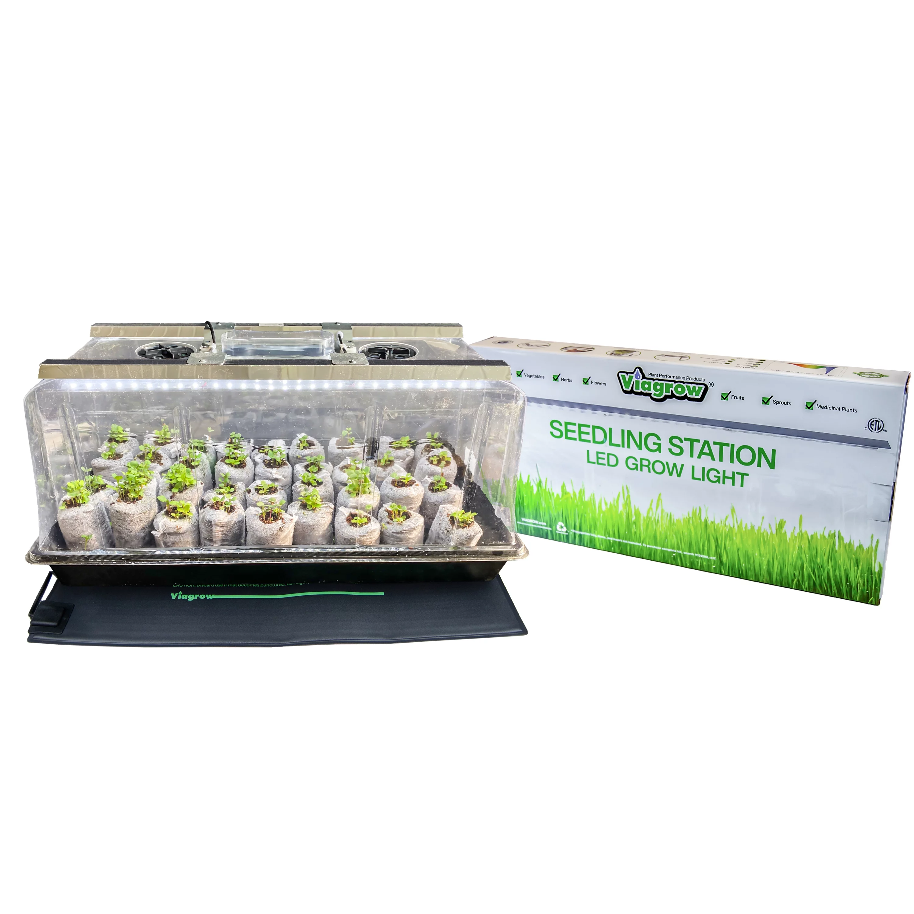 Viagrow Seedling Station Deluxe Kit with LED Grow Light, Propagation Dome, 4X Durable Seedling Tray, 50 Coir Seedling Starters & Heat mat