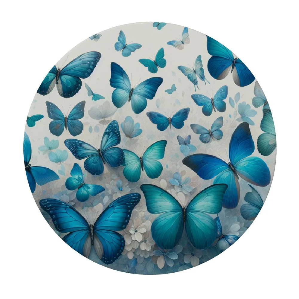 QCPP Round Fitted Tablecloth with Elastic Edged, Flowers Butterfly Round Table Cover, Glitter Butterfly Waterproof Table Cover for Kitchen Dining Holiday Parties Decoration