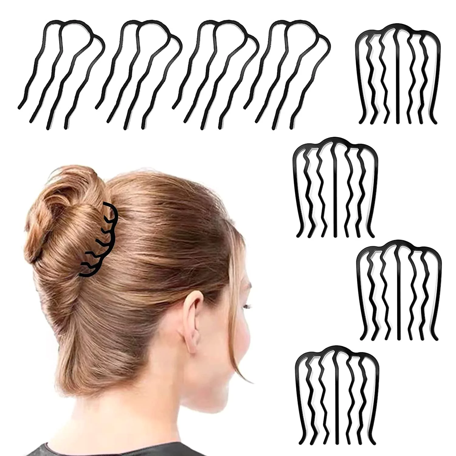 8 Pcs Hair Combs Hair Fork Clip, Hair Pin Stick U Shape Teeth Hair Combs, French Twist Hair Tool Hair Side Combs Hair Accessories for Women Girls Vintage Hairstyle