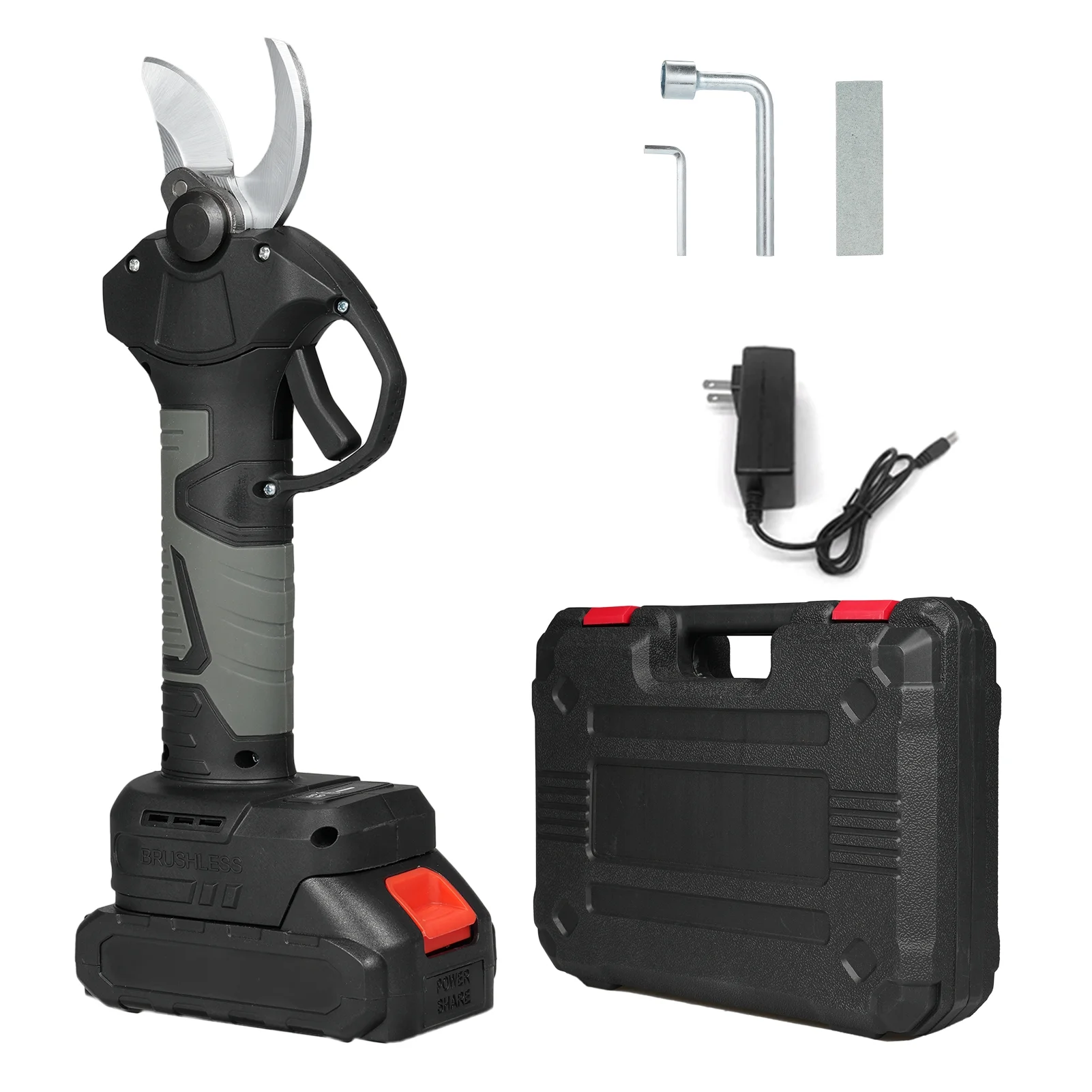 Walmeck Rechargeable Handheld Electric Pruning Shears, 21V Cordless Tree Branch Pruner with Carry Case and 30mm Cutting Diameter