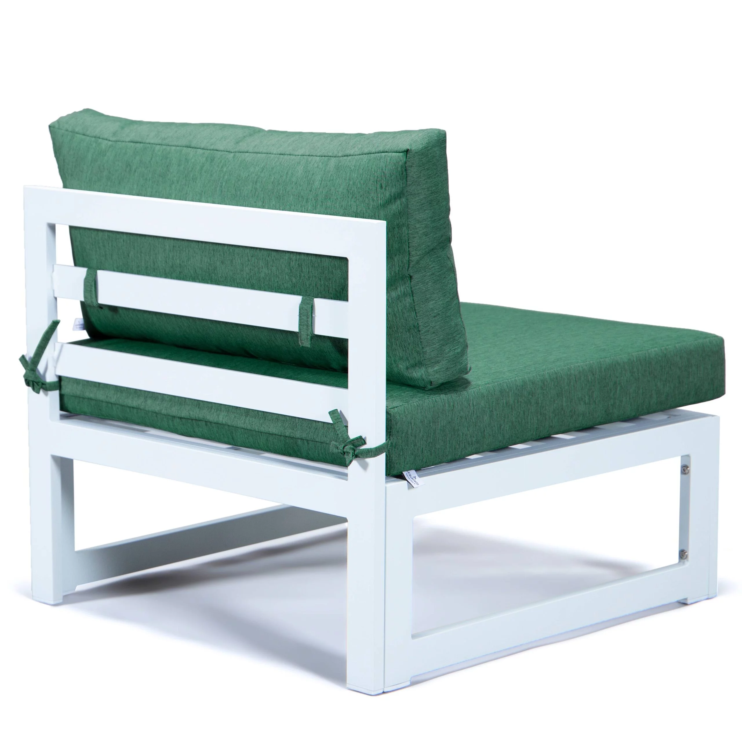 LeisureMod Chelsea 7-Piece Outdoor Patio Conversation Set in White Aluminum with Coffee Table & Cushions In Green