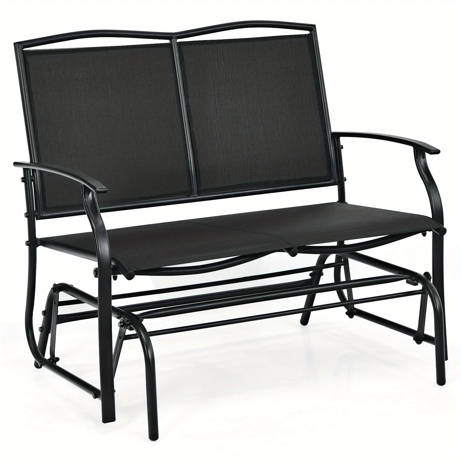 Patio Glider Rocking Bench Double 2 Person Chair Loveseat Garden Black