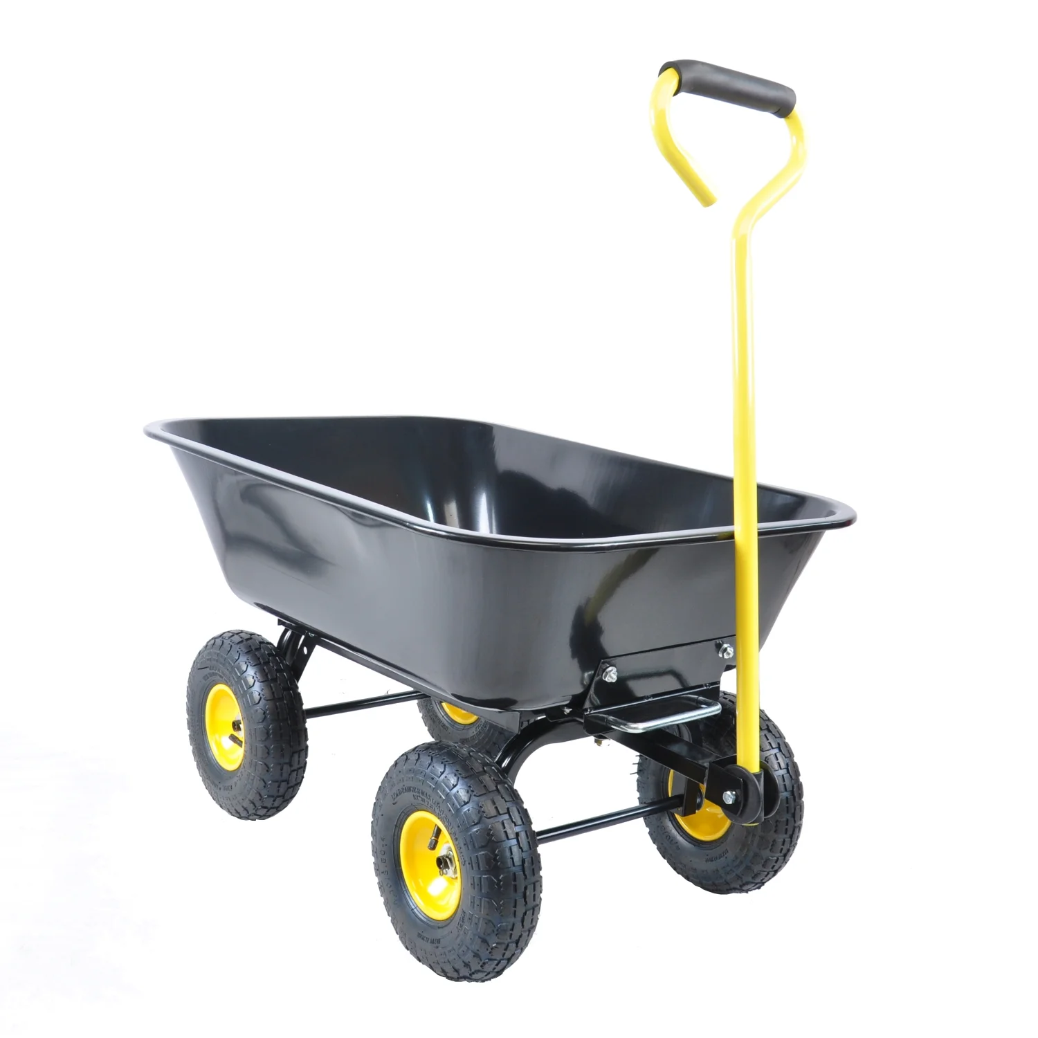 Black 10-Inch Folding Poly Garden Dump Truck with Strong Steel Frame and Pneumatic Tires