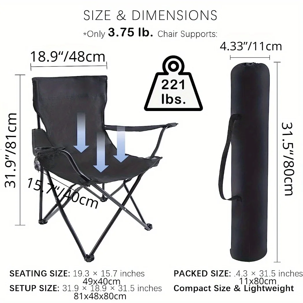 1Pc Portable Camping Chair, Outdoor Folding Chair, Lightweight Camping Chair, Lawn Chair Patio Chair for Camping Fishing Picnic BBQ