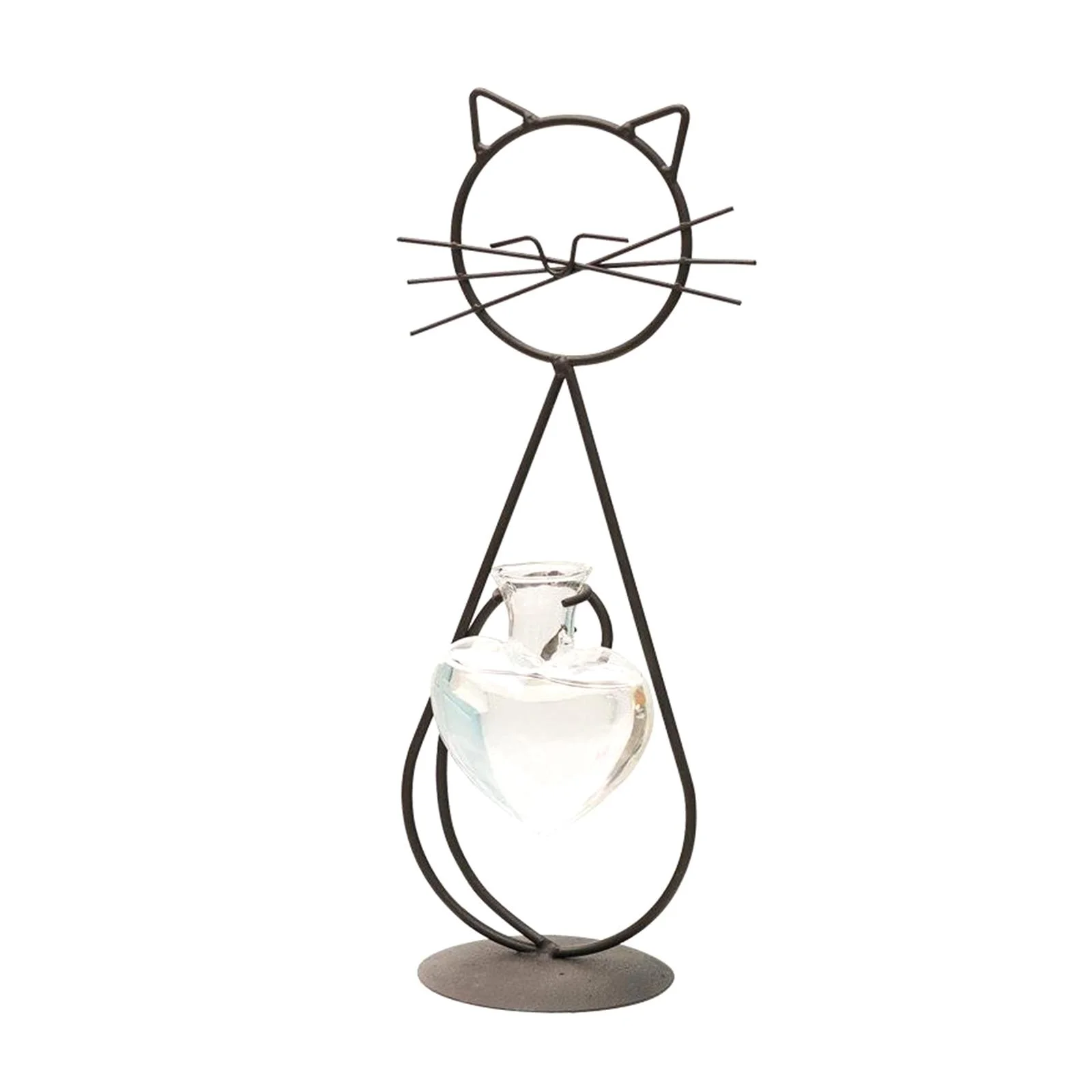 Baoblaze Cat Plant Terrarium Vase Metal Stand Plant Propagating Station for Ding Room Black