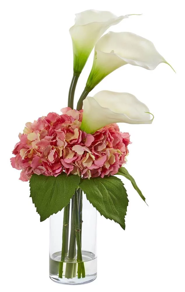 Calla Lily and Hydrangea Artificial Arrangement in Cream Pink