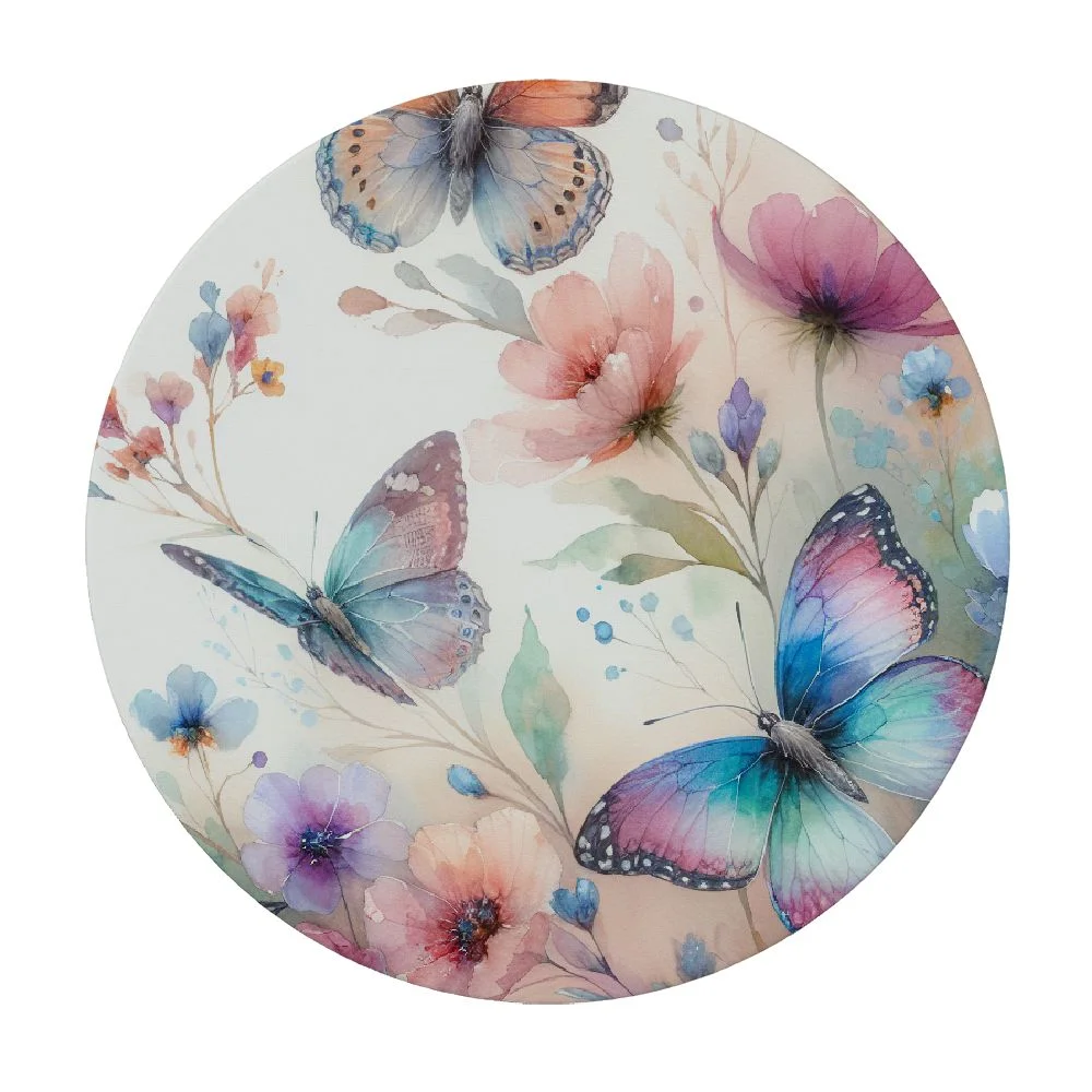 PINGXIXI  Vinyl Table Cover Elastic Edged Pink Rose Butterflies Tablecloths Heavy Duty Fitted  Round Table Waterproof Oil-Proof Wipeable PVC Table Cloth