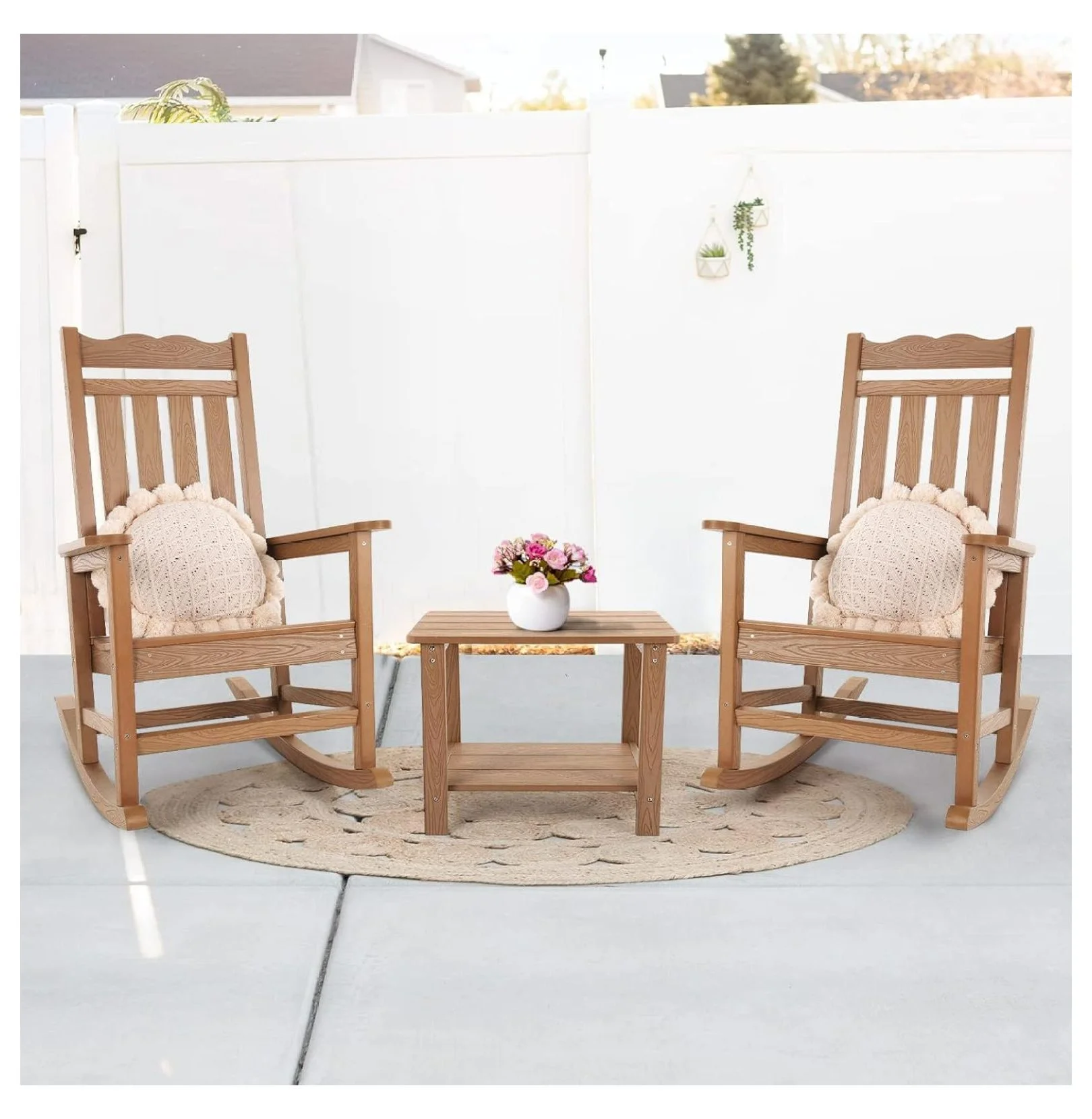 Oversized Outdoor Rocking Chair, Porch Rocker with 400 lbs Weight Capacity, Weather Resistant, for Backyard, Lawn, Patio, , Garden and Indoor, Teak