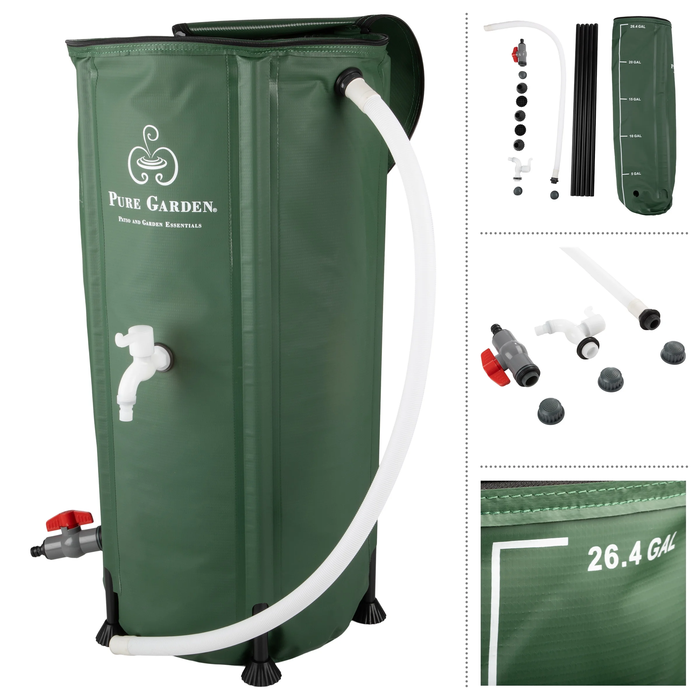Pure Garden 26.4-Gallon/100-Liter Collapsible PVC Rain Barrel with Water Spigot, Green
