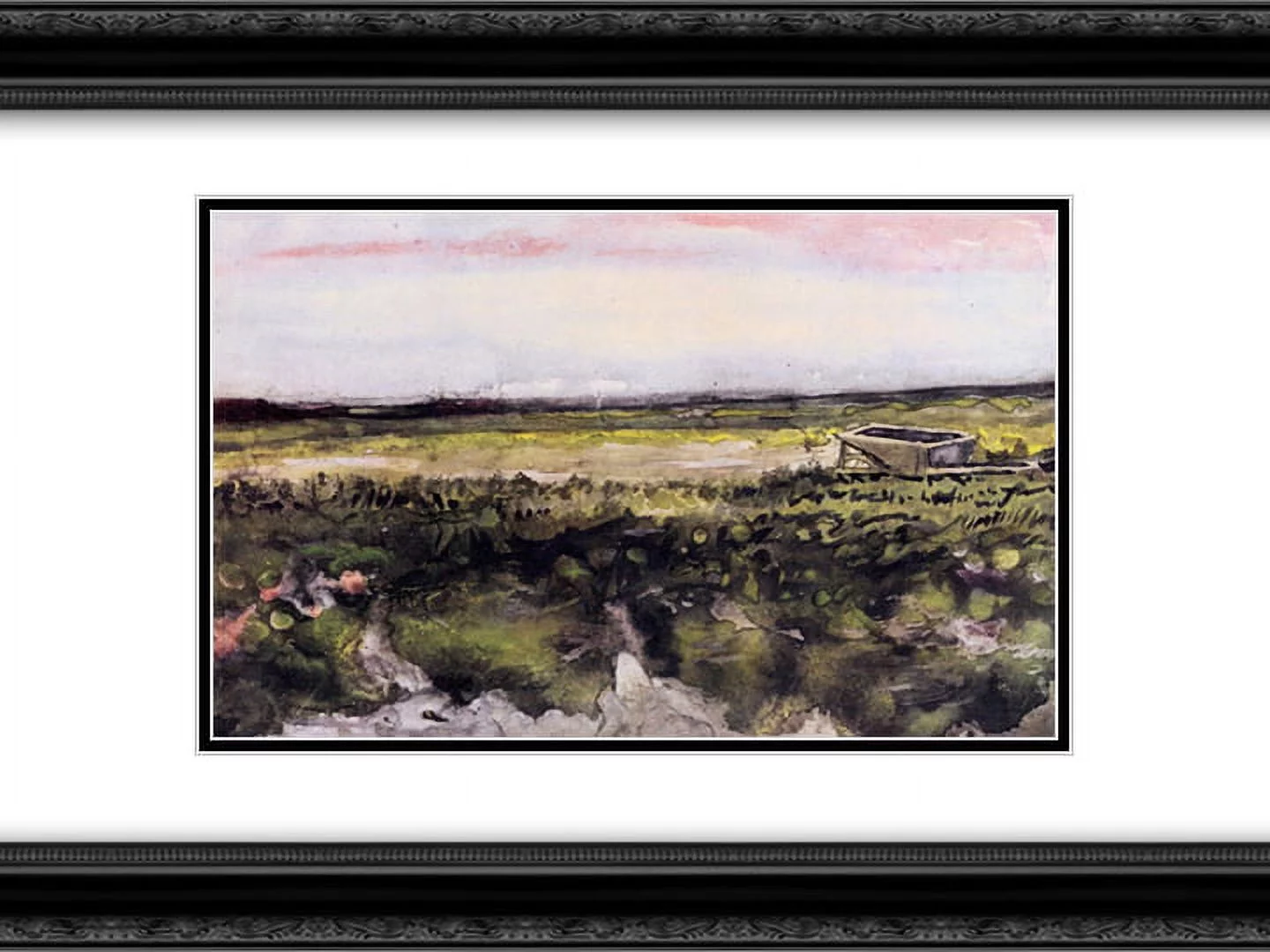Vincent van Gogh 2x Matted 24x20 Black Ornate Framed Art Print 'The Heath with a Wheelbarrow'