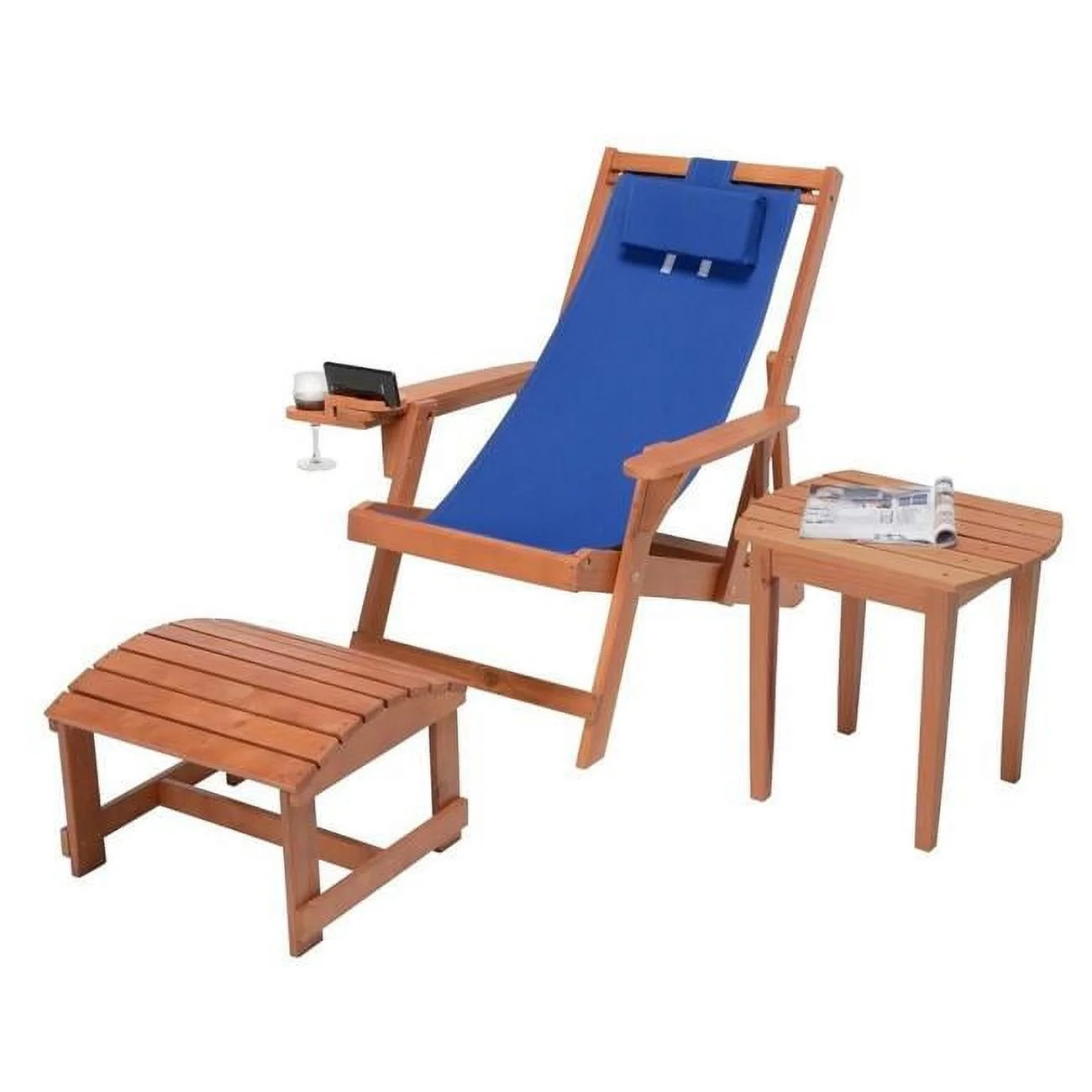 W Unlimited Romantic 3-piece Wood and Canvas Adirondack Furniture Set in Walnut