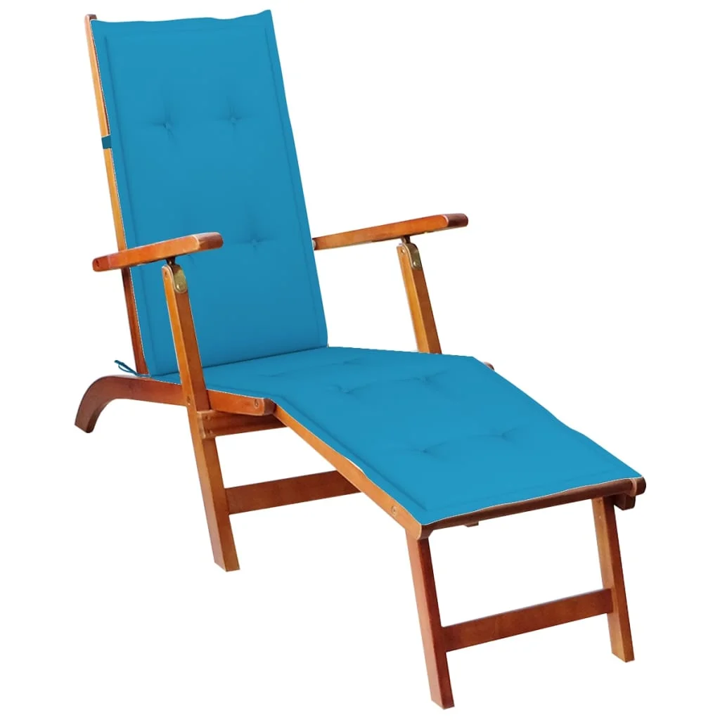 Dcenta Patio Deck Chair with Footrest and Cushion Solid Wood Acacia