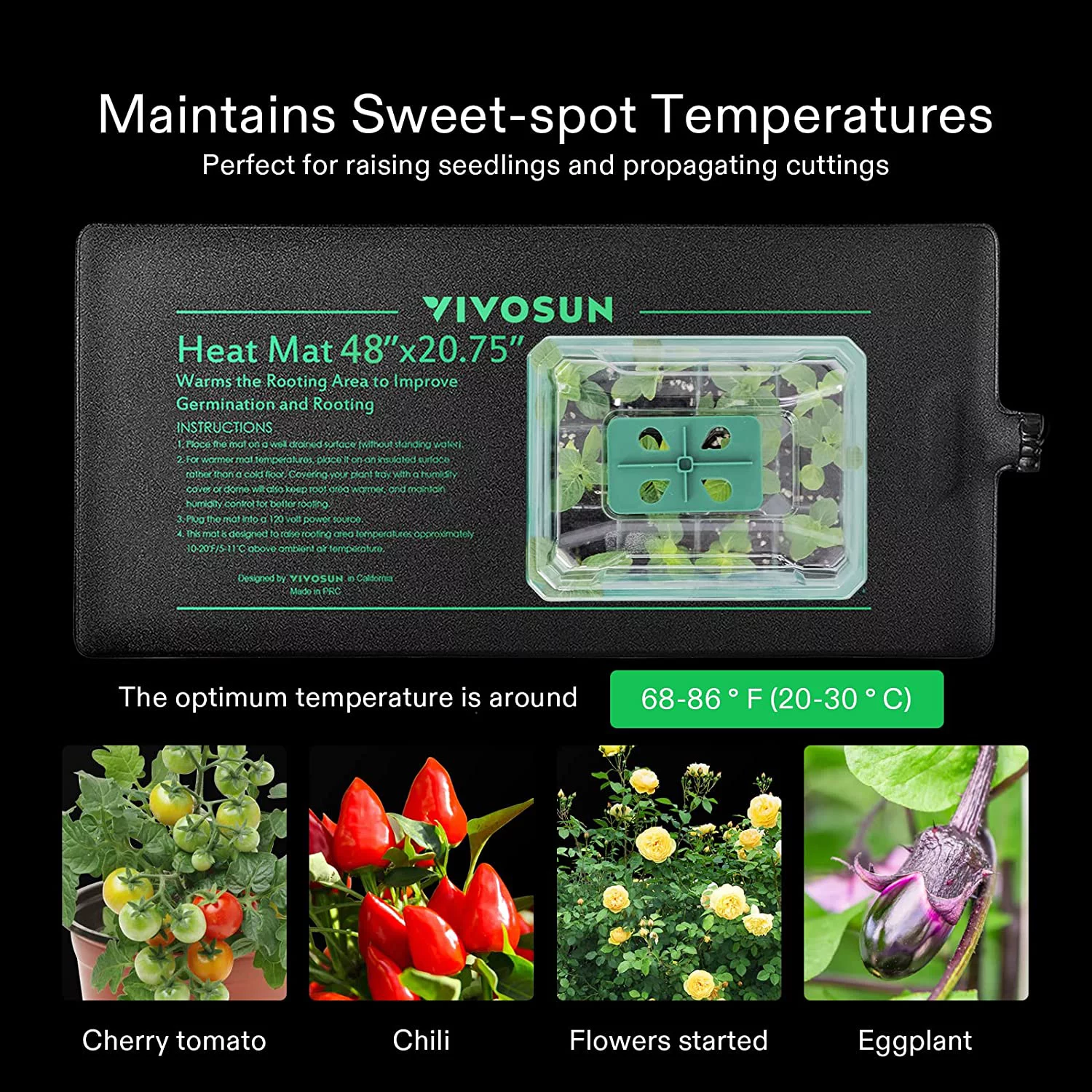 VIVOSUN Durable Waterproof Seedling Heat Mat Warm Hydroponic Heating Pad 48
