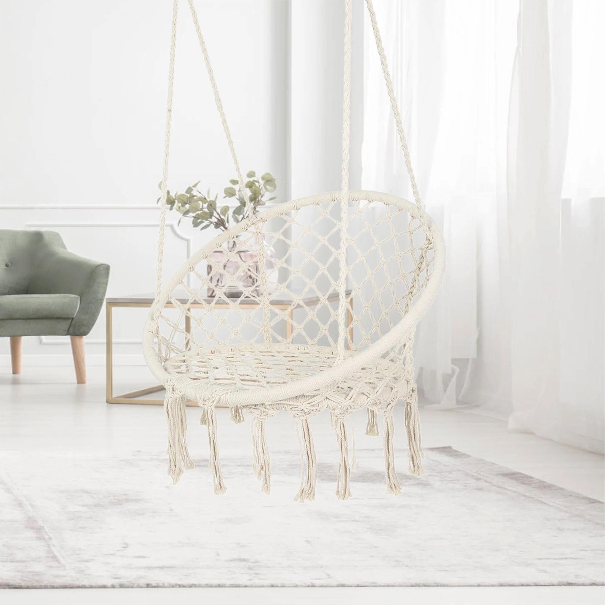 Perfect Garden Hammock Chair Macrame Handmade Hanging Cotton Rope Hammock Swing Chair for Indoor and Outdoor,Beige