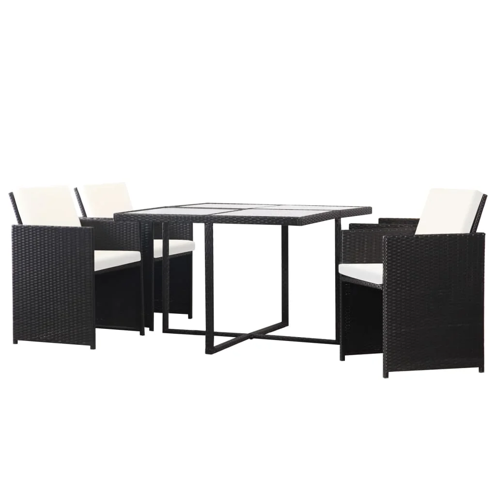 Andoer 5 Piece  Dining Set with Cushions Poly Rattan Black