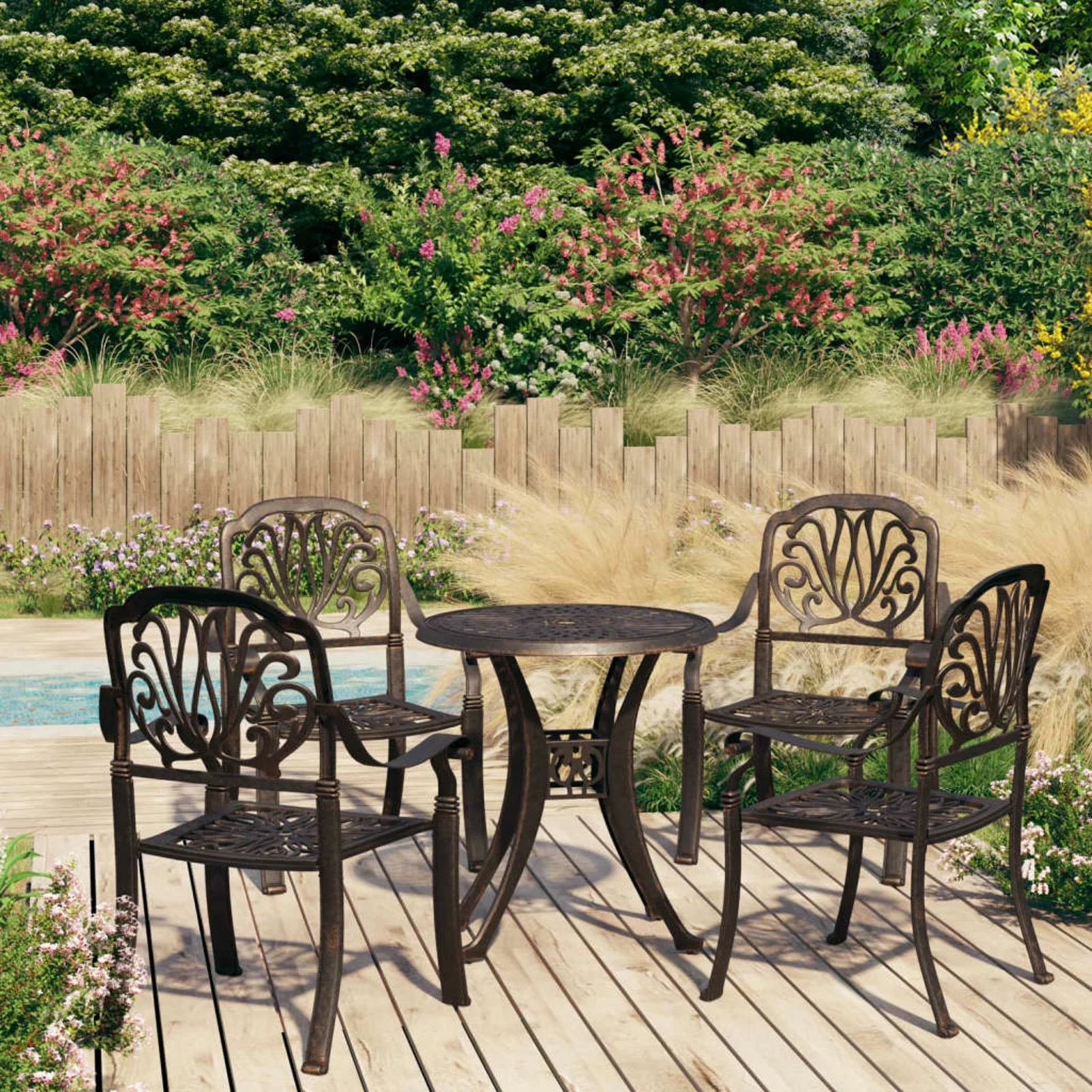 Suzicca 5 Piece Bistro Set Cast Aluminum Bronze