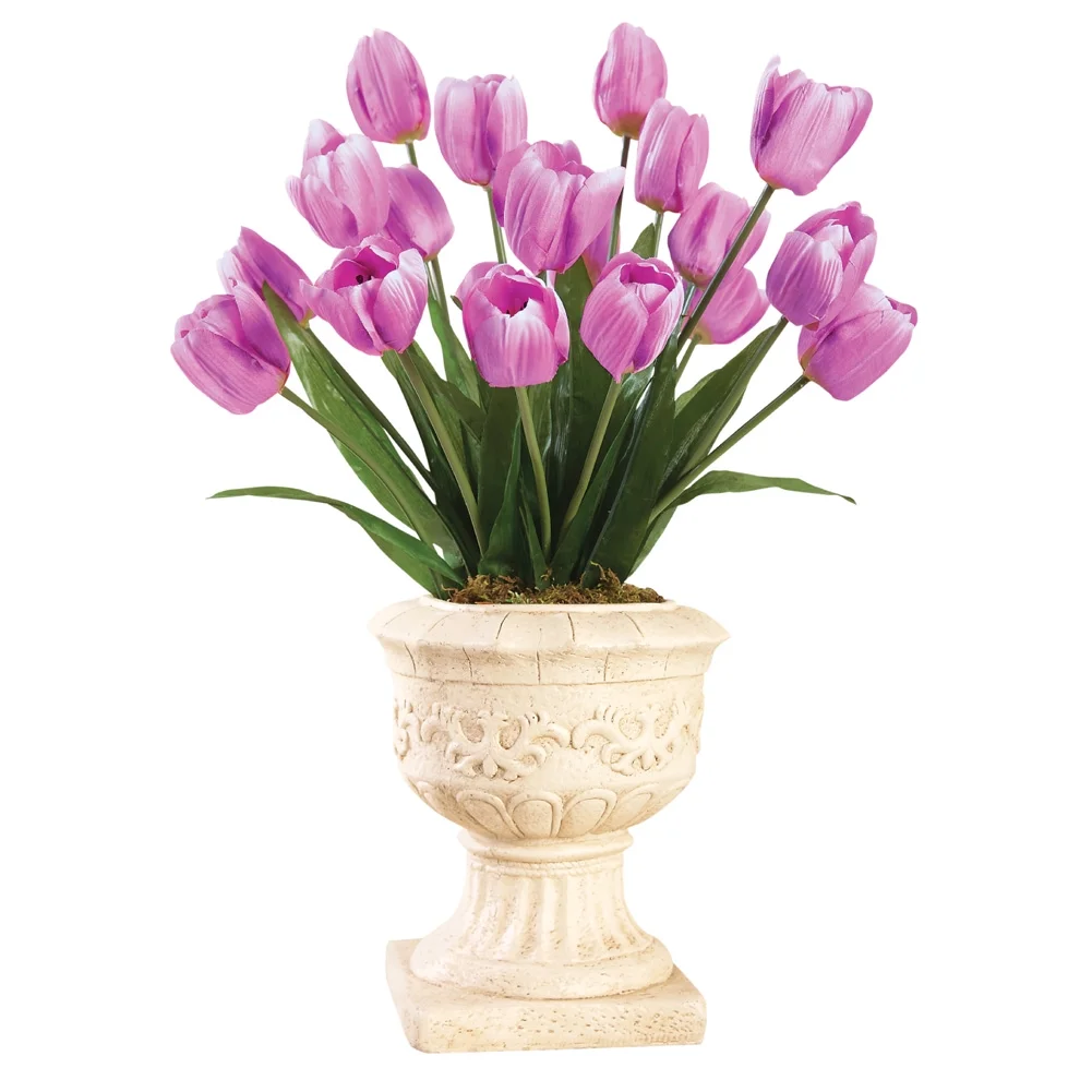Collections Etc Springtime Tulip Bushel Artificial Maintenance-Free Bouquet Bush - Set of 3, Lavender