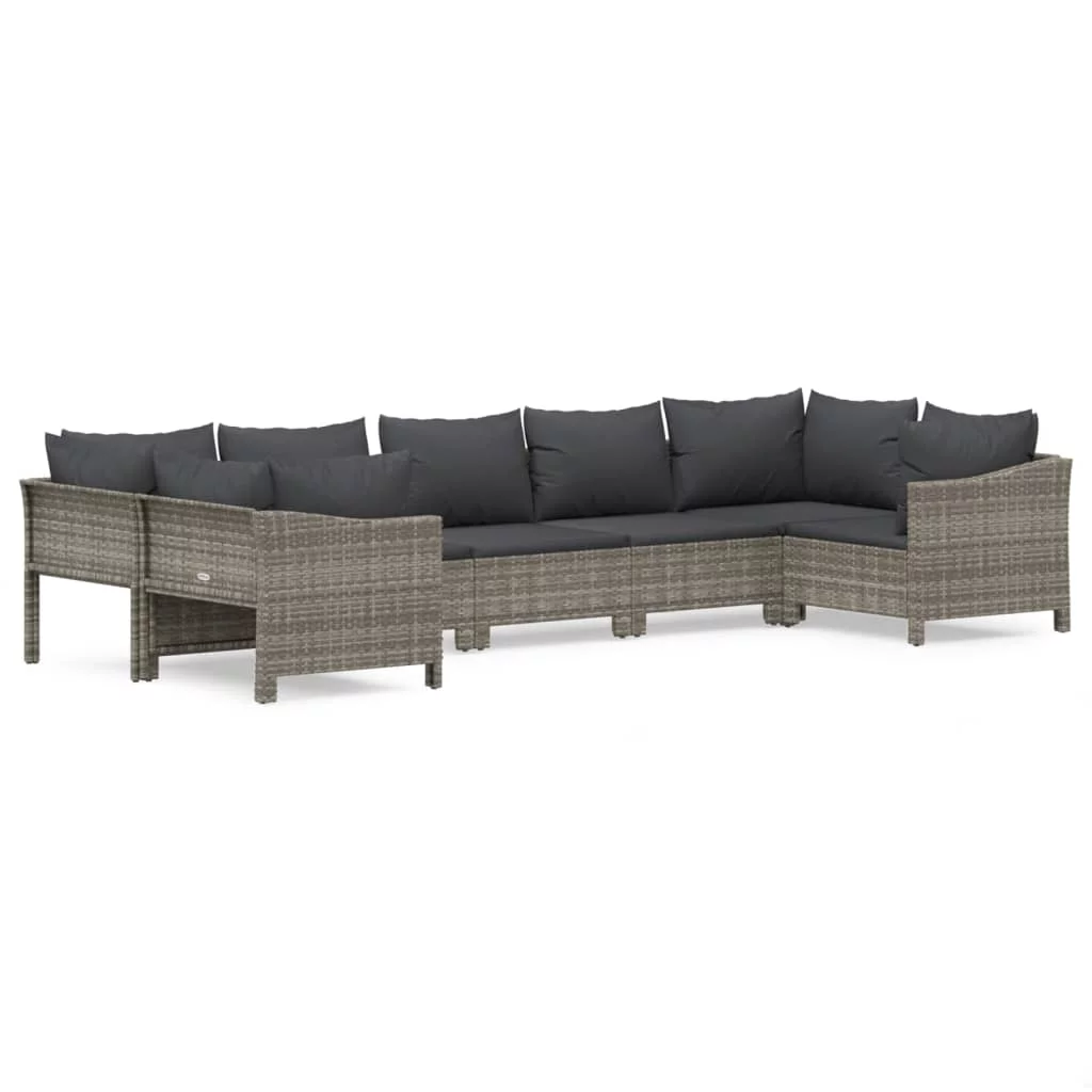moobody 7 Piece Patio Set with Cushions Gray Poly Rattan