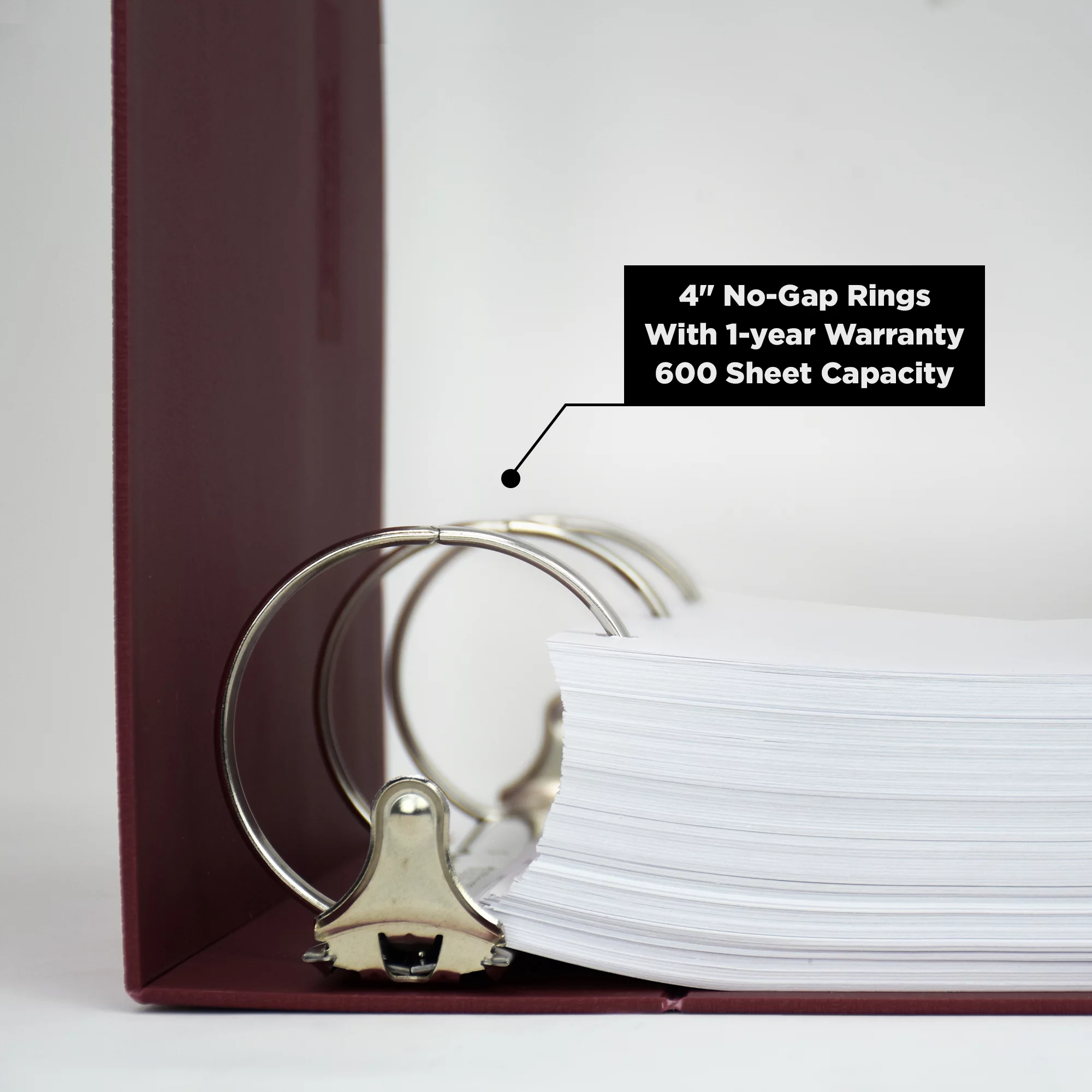 Carstens 4-Inch Heavy Duty 3-Ring Binder - Side Opening, Wine