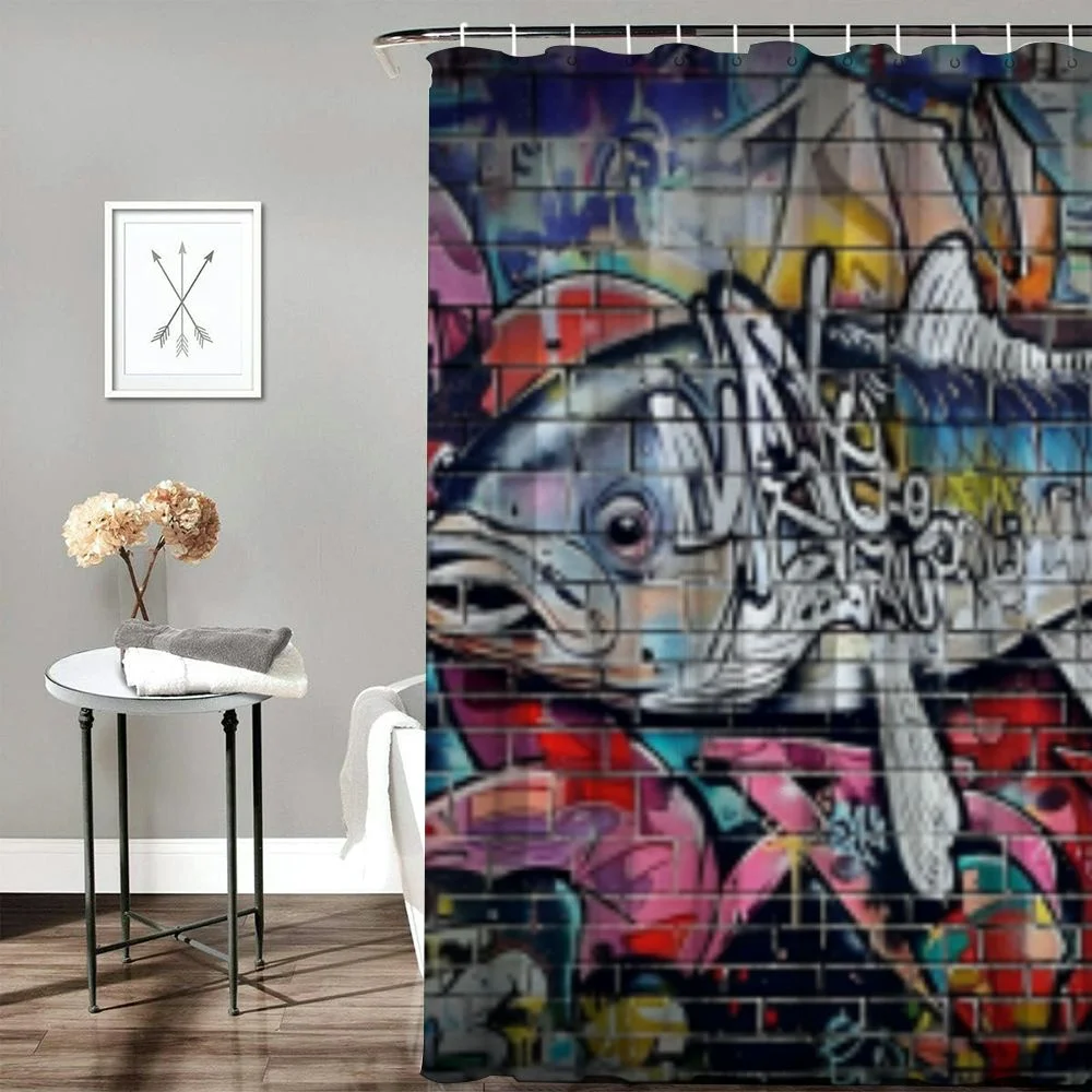 OBREWY Waterproof Shower Curtain for Bathroom Graffiti Grunge Art Wall Several Underground City Grey Pink White
