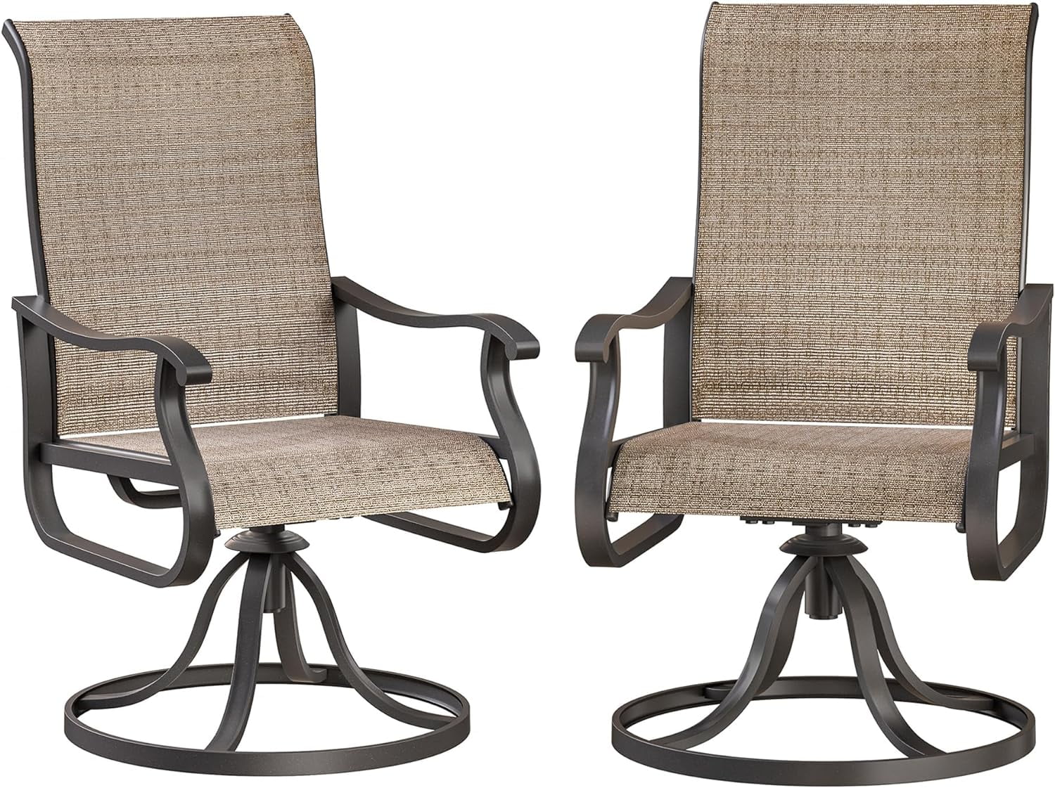 Patio Swivel Chairs Set of 6, Outdoor Dining Chairs with High Back, All-Weather Swivel Rocker Chair for Lawn, Porch or Garden (Padded Grey)