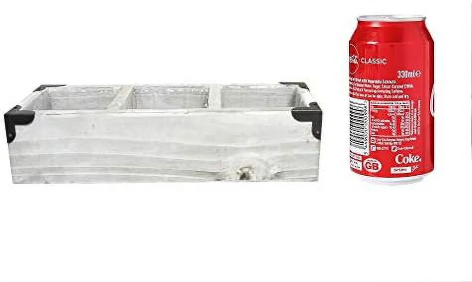 Wooden 3 Compartment Succulent Planter Organizer, Small, 3 Comp - Rustic White