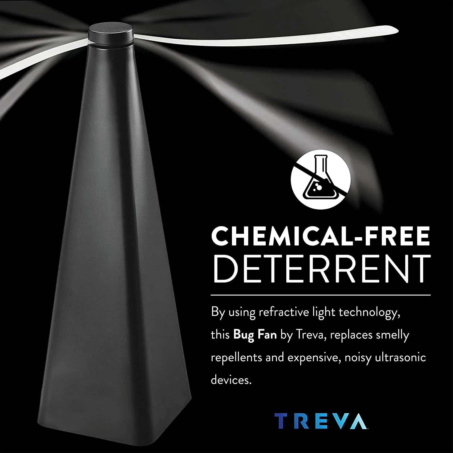 Treva Black Bug Repellent Fan, Soft Blade, Non-Toxic, Battery Powered, 4 Pack
