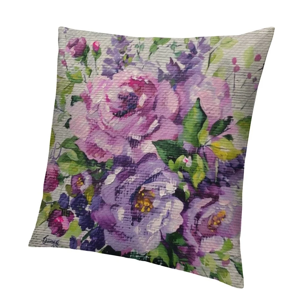 Vllo0ord Pillow Covers Flower Market Rose Decorative Outdoor Fabric Pillow Case Vintage Floral Print for Sofa Couch Chair Bedroom White