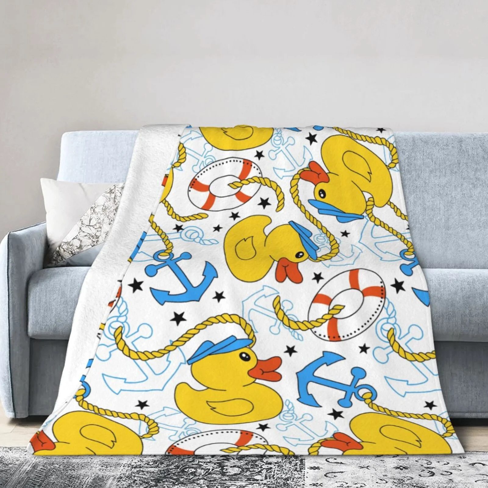 Ocsxa Flannel Fleece Ducks And Anchors Print Throw Blanket, Lightweight Super Soft Cozy Plush Blanket,40