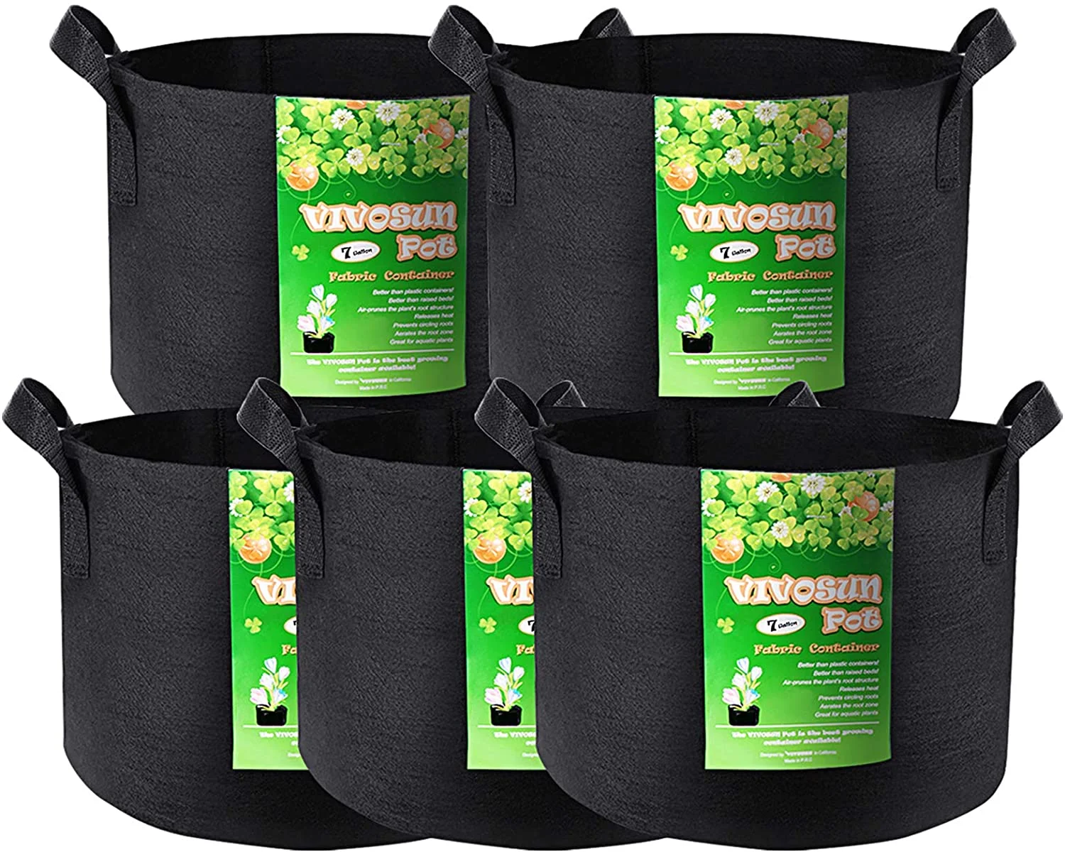 VIVOSUN 5-Pack 1 Gallon Grow Bag, Fabric Pot with Handles for Vegtables and Plants