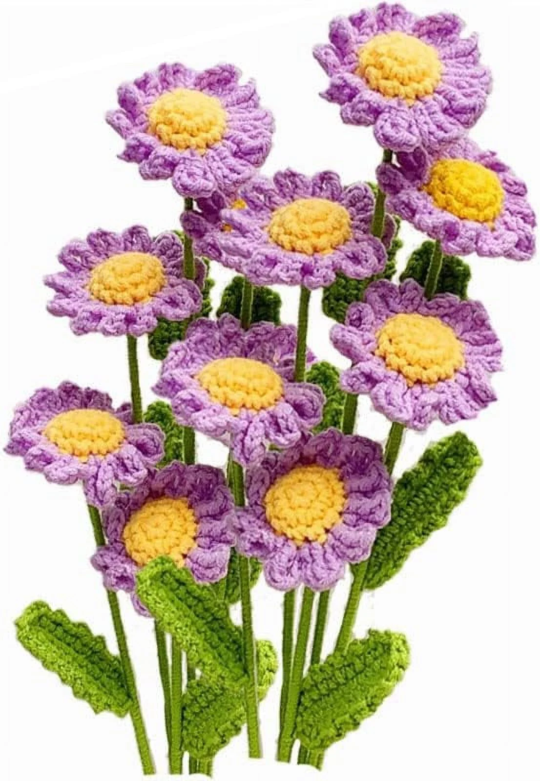 10Pack Handmade Knitted Artificial Daisy Crochet Bouquet Fake Sun Flower Flower for Home Wedding Birthday Party Decoration