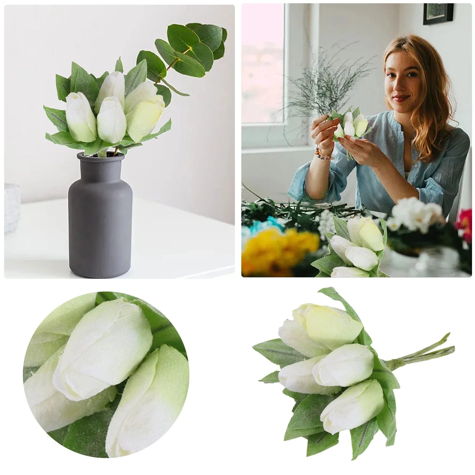 Artificial Flowers Christmas Frost Sensation Flower Bouquet Green Leafy Small Pot Flower Arrangement Home Decoration White Green