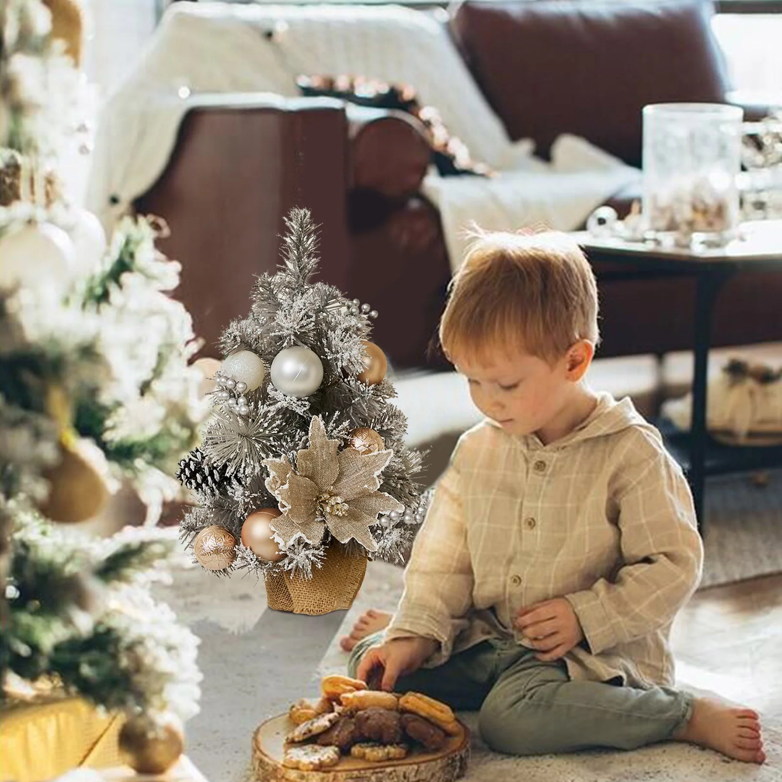 SIfdSeng Mini Christmas Tree Style Silver Grey Tabletop Christmas Tree Father Day Decorations for Party Father's Day Gifts for Son in Law Fathers Day Bulk Gifts Kids