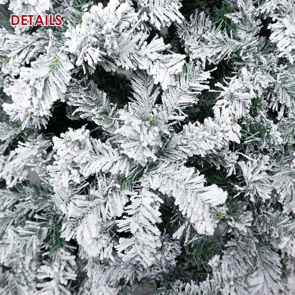 Roamrider 7.5ft Snow Flocked Christmas Tree Pre-Lit White Artificial Hinged Bushy Spruce
