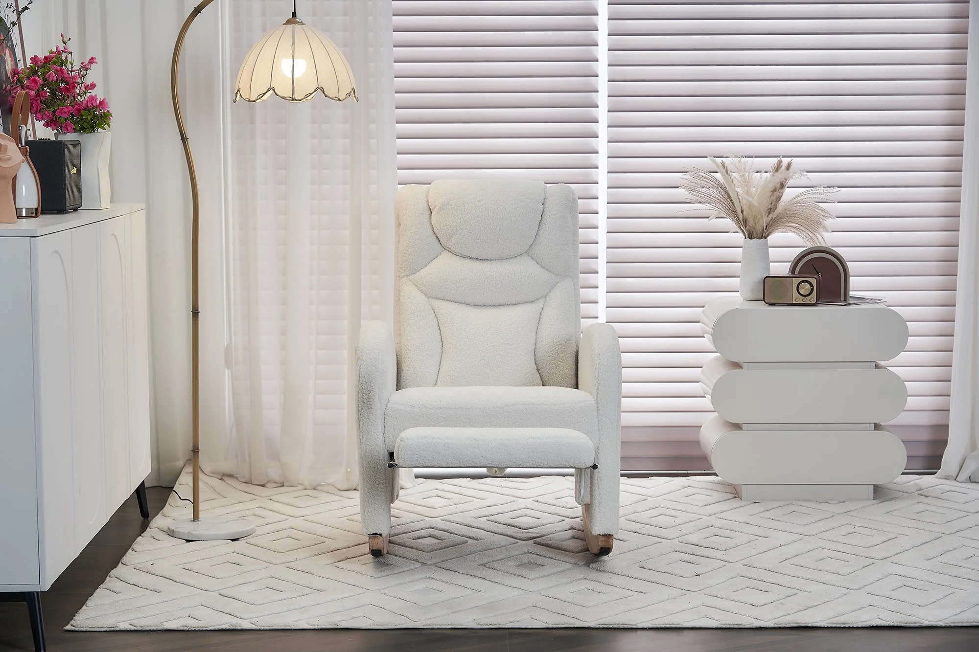 Fabric Nursery Rocking Chair With Adjustable Footrest