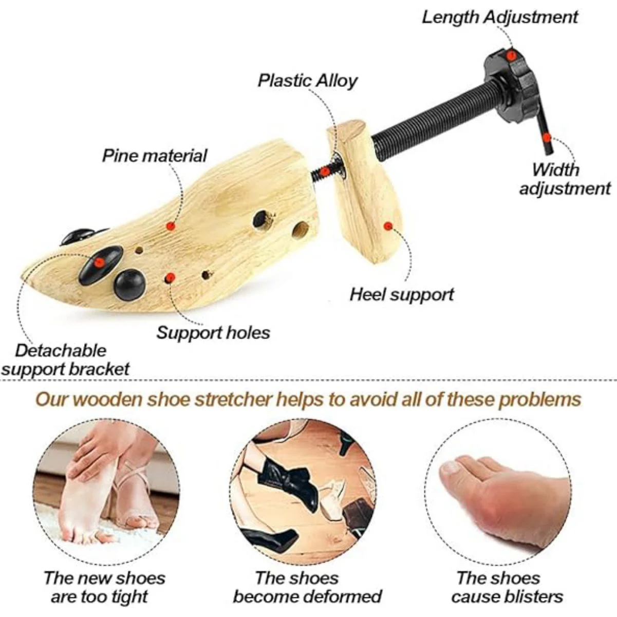 LUVCMFT 2 Pack Shoe Stretcher Women, 2 Way Shoe Trees, Stretches Length & Width, Women and Men's Shoe Widener, Wooden Shoe Expander S