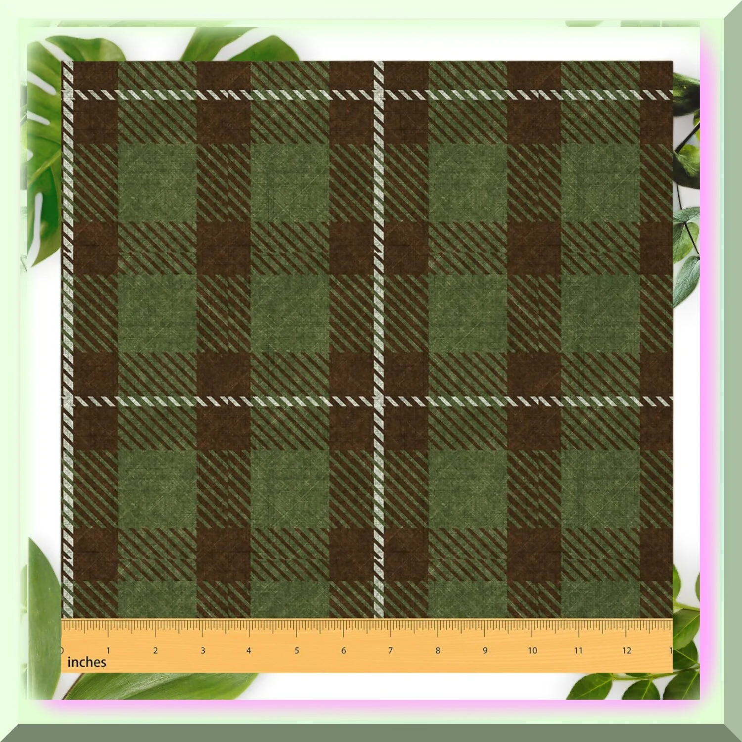Retro Grid Fabric: Patchwork Plaid Upholstery - DIY Arts & Outdoor Decor - Green Brown Chair Yardage - Waterproof Geometric Line - 1 Yard