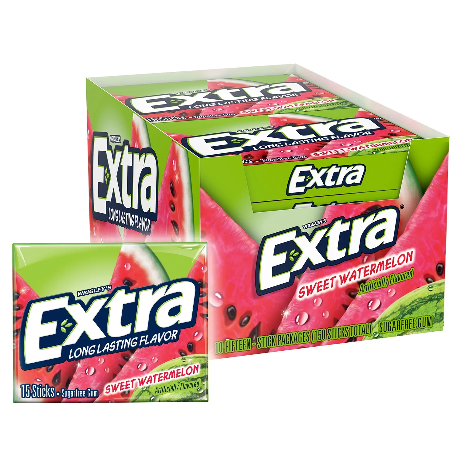 Extra Sweet Watermelon Sugar Free Bulk Chewing Gum, 15 Pc, 10 Ct