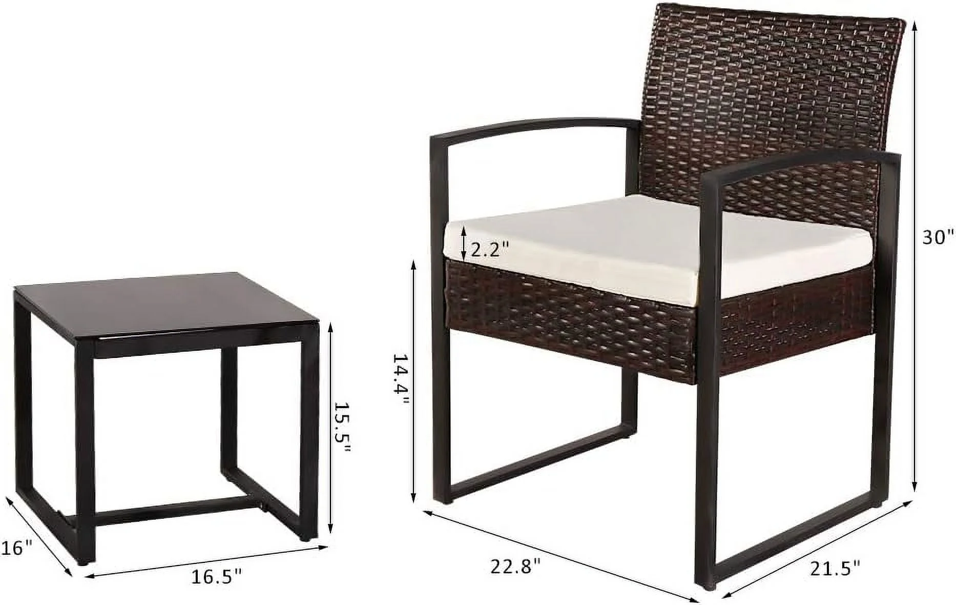 Outdoor Balcony Terrace Tavern Three-piece Rattan Leisure Set  Porch Furniture Sets 3 Pieces PE Rattan Wicker Chairs with Table Outdoor Garden Furniture Sets Patio Conversation Sets (Brow