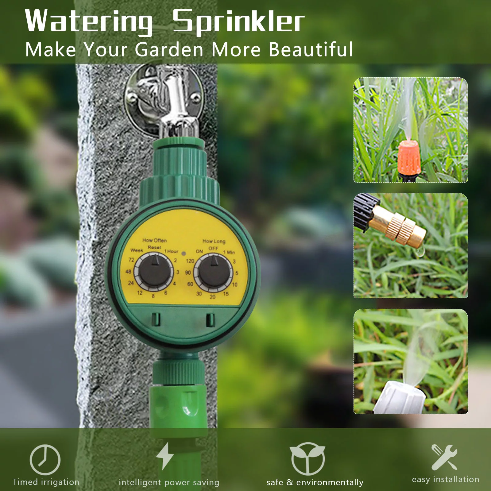 BNNG Auto Watering Timer, Electronic Home Garden Water Timer Knob Type Automatic Irrigation Controller Water Faucet Hose Single Outlet Ball Valve Watering System for Patio Lawn Yard Balcony